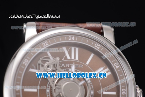 Cartier Rotonde de Cartier Astrotourbillon Asia 2813 Automatic Steel Case with Brown Dial Roman Numeral Markers and Brown Leather Strap - Click Image to Close