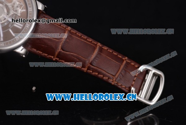 Cartier Rotonde de Cartier Astrotourbillon Asia 2813 Automatic Steel Case with Brown Dial Roman Numeral Markers and Brown Leather Strap - Click Image to Close