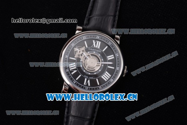 Cartier Rotonde de Cartier Astrotourbillon Asia 2813 Automatic Steel Case with Black Dial Roman Numeral Markers and Black Leather Strap - Click Image to Close