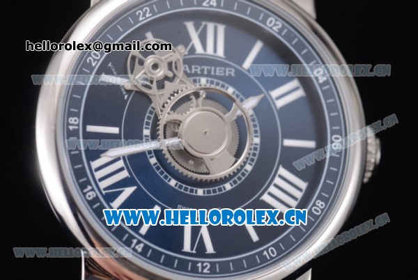 Cartier Rotonde de Cartier Astrotourbillon Asia 2813 Automatic Steel Case with Blue Dial Roman Numeral Markers and Blue Leather Strap - Click Image to Close