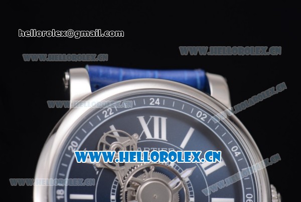 Cartier Rotonde de Cartier Astrotourbillon Asia 2813 Automatic Steel Case with Blue Dial Roman Numeral Markers and Blue Leather Strap - Click Image to Close