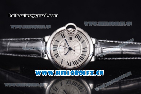 Cartier Ballon Bleu Medium Asia Automatic Steel Case with Silver Dial Black Leather Strap and Roman Numeral Markers (YF) - Click Image to Close