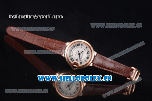 Cartier Ballon Bleu Medium Asia Automatic Rose Gold Case with Silver Dial Roman Numeral Markers and Brown Leather Strap (YF) - Click Image to Close