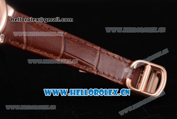 Cartier Ballon Bleu Medium Asia Automatic Rose Gold Case with Silver Dial Roman Numeral Markers and Brown Leather Strap (YF) - Click Image to Close