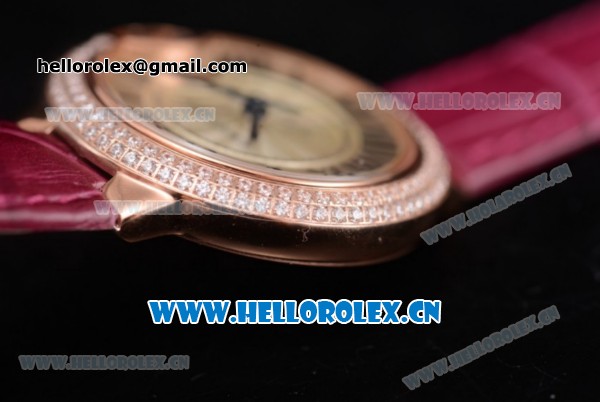 Cartier Ballon Bleu Medium Asia Automatic Rose Gold Case with Silver Dial Purple Leather Strap and Diamonds Bezel (YF) - Click Image to Close