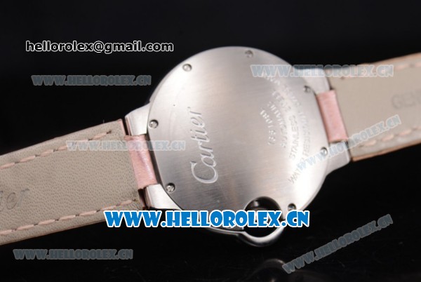 Cartier Ballon Bleu Medium Asia Automatic Steel Case with Pink Dial Roman Numeral Markers and Pink Leather Strap (YF) - Click Image to Close