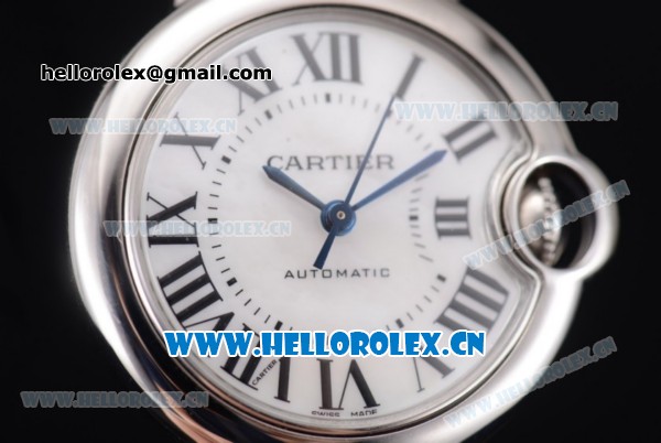 Cartier Ballon Bleu Medium Asia Automatic Steel Case with White Dial Roman Numeral Markers and Pink Leather Strap (YF) - Click Image to Close