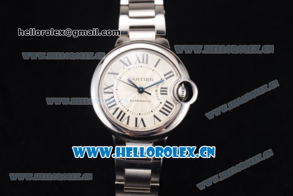 Cartier Ballon Bleu Medium Asia Automatic Stainless Steel Case/Bracelet with Silver Dial and Roman Numeral Markers (YF) - Click Image to Close
