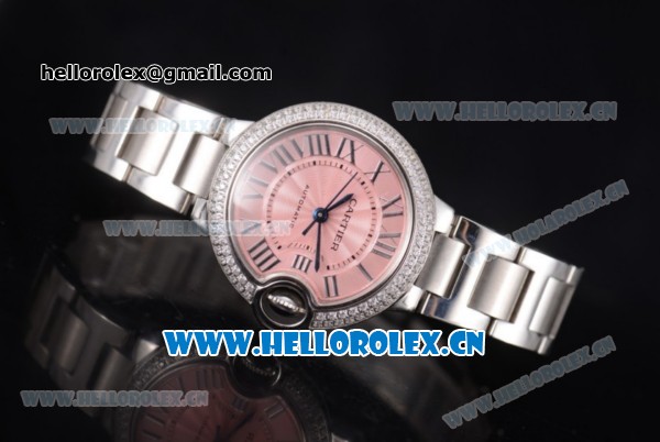 Cartier Ballon Bleu Medium Asia Automatic Stainless Steel Case/Bracelet with Pink Dial and Roman Numeral Markers Diamonds Bezel(YF) - Click Image to Close