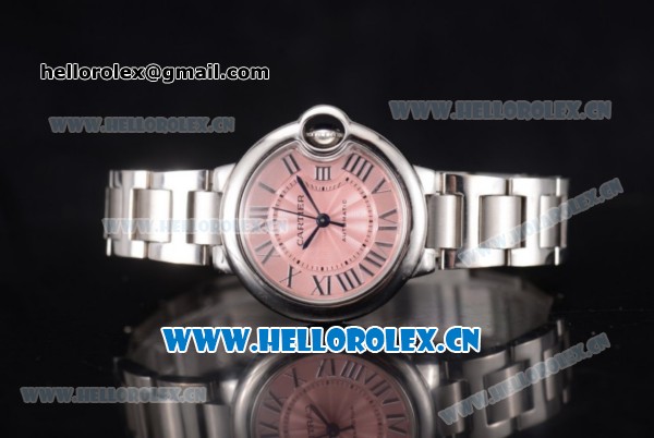 Cartier Ballon Bleu Medium Asia Automatic Stainless Steel Case/Bracelet with Roman Numeral Markers and Pink Dial (YF) - Click Image to Close