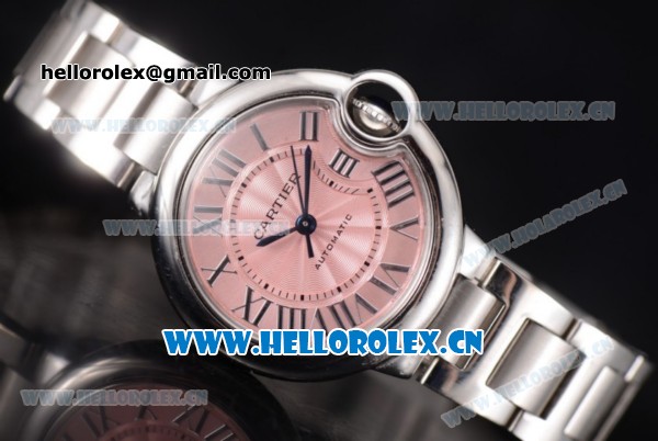 Cartier Ballon Bleu Medium Asia Automatic Stainless Steel Case/Bracelet with Roman Numeral Markers and Pink Dial (YF) - Click Image to Close