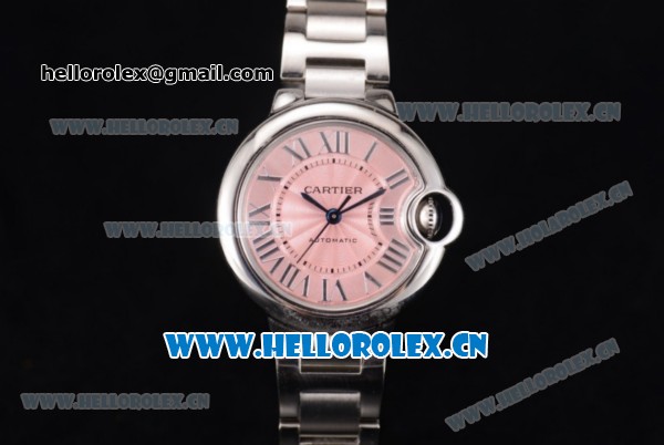 Cartier Ballon Bleu Medium Asia Automatic Stainless Steel Case/Bracelet with Roman Numeral Markers and Pink Dial (YF) - Click Image to Close
