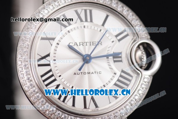Cartier Ballon Bleu Medium Asia Automatic Stainless Steel Case/Bracelet with Silver Dial and Roman Numeral Markers Diamonds Bezel(YF) - Click Image to Close
