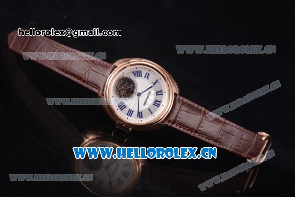 Cartier Cle de Cartier Tourbillon Asia Automatic Rose Gold Case with White Dial Roman Numeral Markers and Brown Leather Strap - Click Image to Close