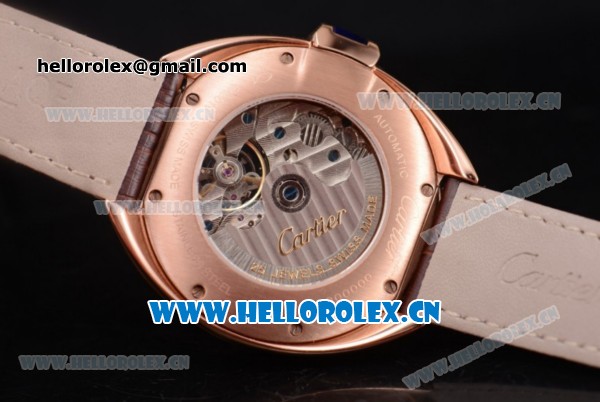 Cartier Cle de Cartier Tourbillon Asia Automatic Rose Gold Case with White Dial Roman Numeral Markers and Brown Leather Strap - Click Image to Close