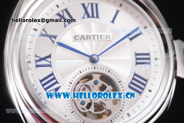 Cartier Cle de Cartier Tourbillon Asia Automatic Steel Case with White Dial Roman Numeral Markers and Black Leather Strap - Click Image to Close