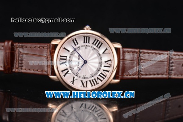 Cartier Rotonde De Tourbillon Asia 6497 Manual Winding Rose Gold Case with White Dial and Roman Numeral Markers Brown Leather Strap - Click Image to Close