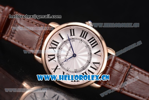 Cartier Rotonde De Tourbillon Asia 6497 Manual Winding Rose Gold Case with White Dial and Roman Numeral Markers Brown Leather Strap - Click Image to Close