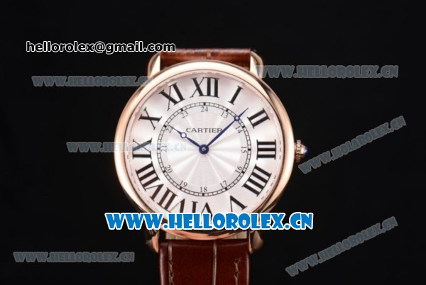 Cartier Rotonde De Tourbillon Asia 6497 Manual Winding Rose Gold Case with White Dial and Roman Numeral Markers Brown Leather Strap - Click Image to Close