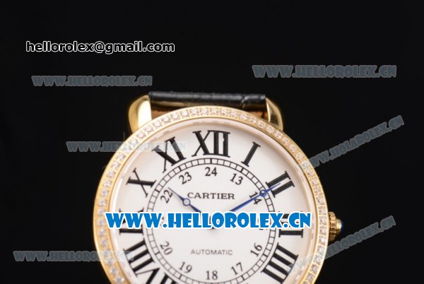 Cartier Rotonde De Tourbillon Asia 6497 Manual Winding Yellow Gold Case with White Dial and Diamonds Bezel Black Leather Strap - Click Image to Close