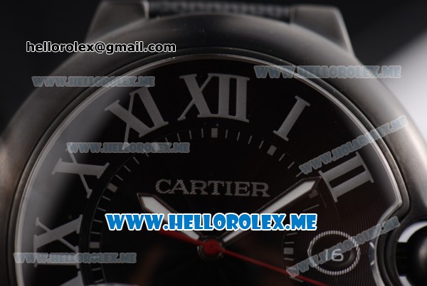 Cartier Ballon Bleu De Cartier Large Swiss ETA 2824 Automatic PVD Case with Black Dial and Black Leather Strap Roman Numeral Markers (V6) - Click Image to Close