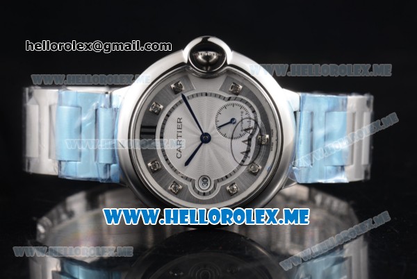 Cartier Ballon Bleu De Large Asia 2813 Automatic Stainless Steel Case/Bracelet with Silver Dial and Diamonds Markers - Click Image to Close