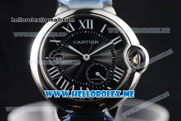 Cartier Ballon Bleu De Large Asia 2813 Automatic Stainless Steel Case/Bracelet with Black Dial and Roman Numeral Markers - Click Image to Close