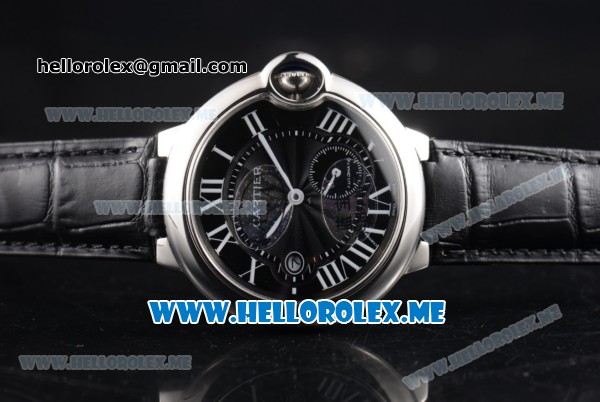 Cartier Ballon Bleu De Large Asia 2813 Automatic Steel Case with Black Dial and Black Leather Strap Roman Numeral Markers - Click Image to Close