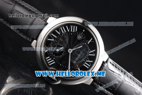 Cartier Ballon Bleu De Large Asia 2813 Automatic Steel Case with Black Dial and Black Leather Strap Roman Numeral Markers - Click Image to Close