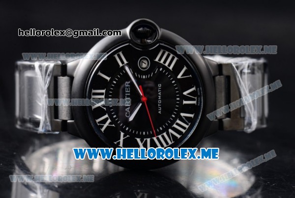 Cartier Ballon Bleu de Cartier Large Asia 2813 Automatic Carbon Case with Black Dial and PVD Bracelet Roman Numeral Markers - Click Image to Close