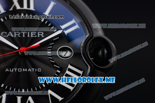 Cartier Ballon Bleu de Cartier Large Asia 2813 Automatic Carbon Case with Black Dial and PVD Bracelet Roman Numeral Markers - Click Image to Close