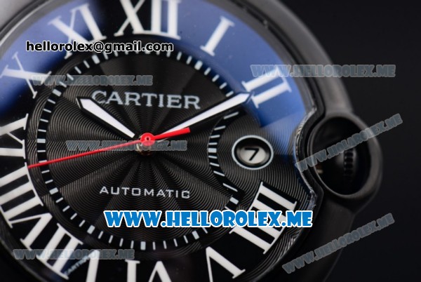 Cartier Ballon Bleu de Cartier Large Asia 2813 Automatic Carbon Case with Black Dial and PVD Bracelet Roman Numeral Markers - Click Image to Close