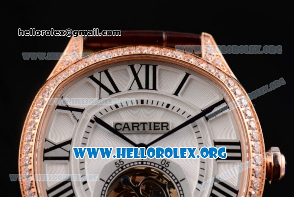 Cartier Drive de Cartier Flying Tourbillon Swiss Tourbillon Manual Winding Rose Gold Case with White Dial and Roman Numeral Markers - Click Image to Close