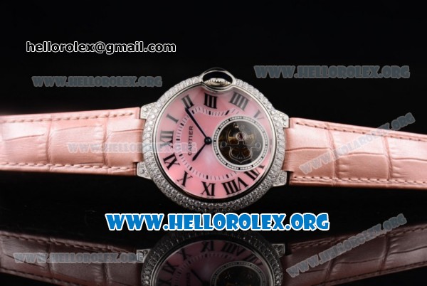 Cartier Ballon Bleu De Tourbillon Swiss Tourbillon Manual Winding Steel Case with Pink Dial Pink Leather Strap and Roman Numeral Markers - Click Image to Close