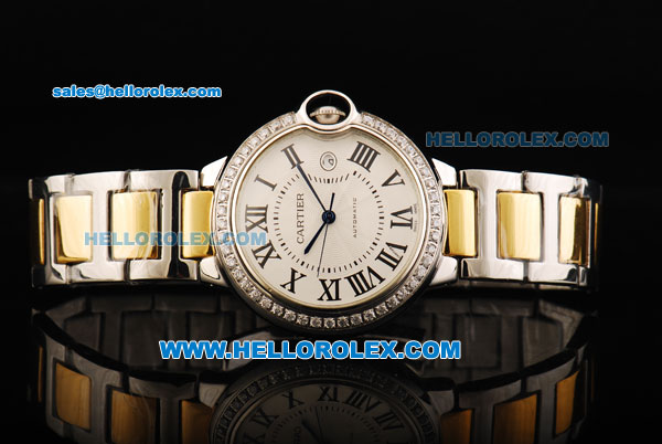 Cartier Ballon Bleu Automatic Diamond Bezel with White Dial and Roman Marking-Two Tone Strap - Click Image to Close