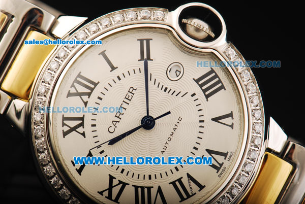Cartier Ballon Bleu Automatic Diamond Bezel with White Dial and Roman Marking-Two Tone Strap - Click Image to Close