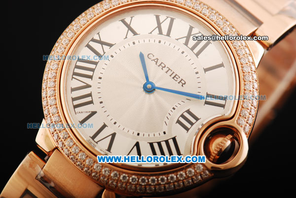 Cartier Ballon Bleu de Cartier Swiss Quartz Movement Full Rose Gold with Diamond Bezel-Medium Size - Click Image to Close