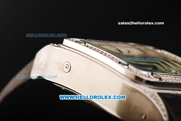Cartier Santos 100 Chronograph Quartz Movement Diamond Case and Bezel with Black Roman Numerals and Brown Leather Strap - Click Image to Close