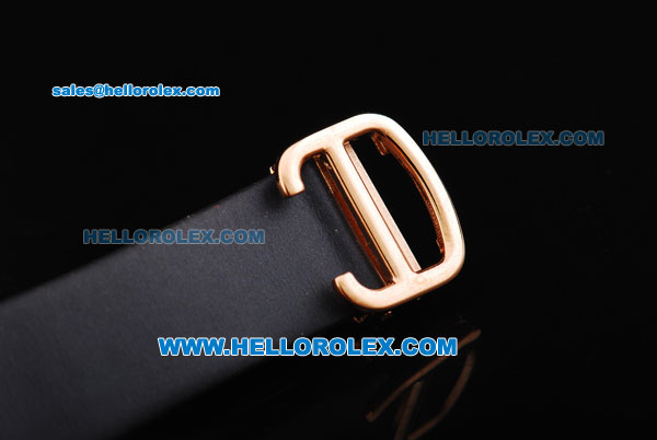 Cartier Baignoire Swiss Quartz Movement Rose Gold Case with Diamond Bezel and Black Leather Strap - Click Image to Close
