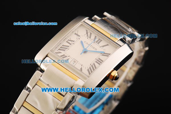 Cartier Tank Swiss ETA 2671 Automatic Movement Steel Case with White Dial and Two Tone Strap - Click Image to Close