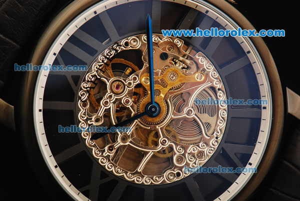 Cartier Rotonde De Cartier Skeleton Automatic Movement PVD Case with Black Markers and Black Leather Strap - Click Image to Close
