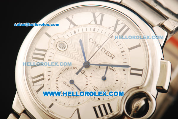 Cartier Ballon Bleu De Cartier Chronograph Swiss Quartz Movement Full Steel with White Dial and Black Roman Numerals - Click Image to Close