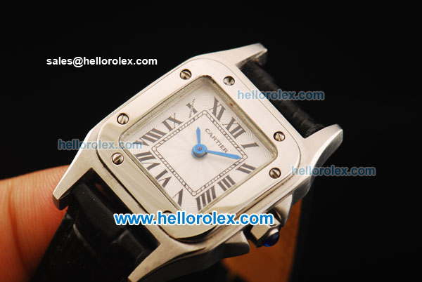 Cartier Santos Miyota Quartz Movement Steel Case with White Dial and Black Leather Strap - Click Image to Close