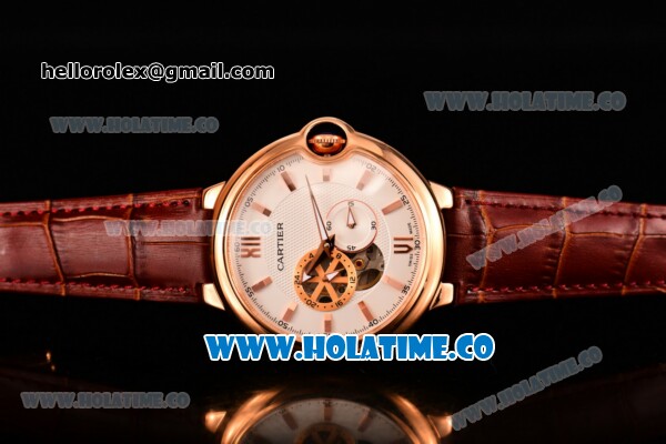 Cartier Ballon Bleu De 42MM Miyota 82S7 Automatic Rose Gold Case with White Dial Brown Leather Strap and Stick Markers - Click Image to Close