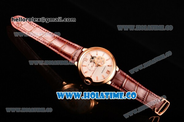 Cartier Ballon Bleu De 42MM Miyota 82S7 Automatic Rose Gold Case with White Dial Brown Leather Strap and Stick Markers - Click Image to Close