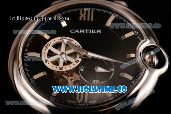 Cartier Ballon Bleu De 42MM Miyota 82S7 Automatic Steel Case with Black Dial Black Leather Strap and Stick Markers - Click Image to Close