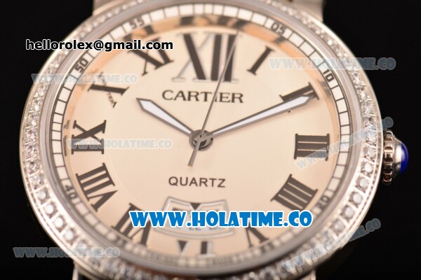 Cartier Rotonde De Miyota Quartz Steel Case with White Dial Diamonds Bezel and Roman Numeral Markers - Click Image to Close