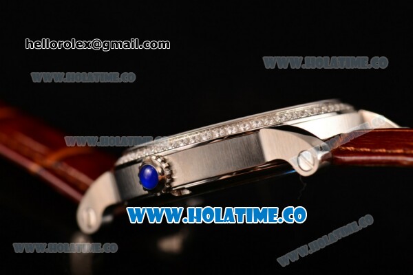 Cartier Rotonde De Miyota Quartz Steel Case with White Dial Diamonds Bezel and Diamonds Markers - Click Image to Close