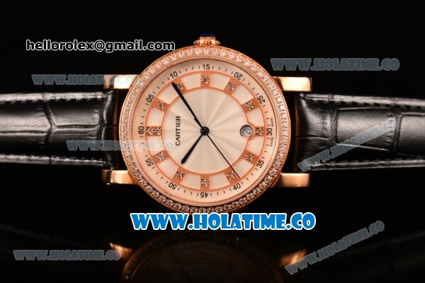 Cartier Rotonde De Miyota Quartz Rose Gold Case with White Dial Diamonds Bezel and Diamonds Markers - Click Image to Close