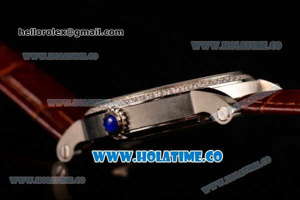 Cartier Rotonde De Miyota Quartz Steel Case with White Dial Diamonds Bezel and Black Roman Numeral Markers - Click Image to Close